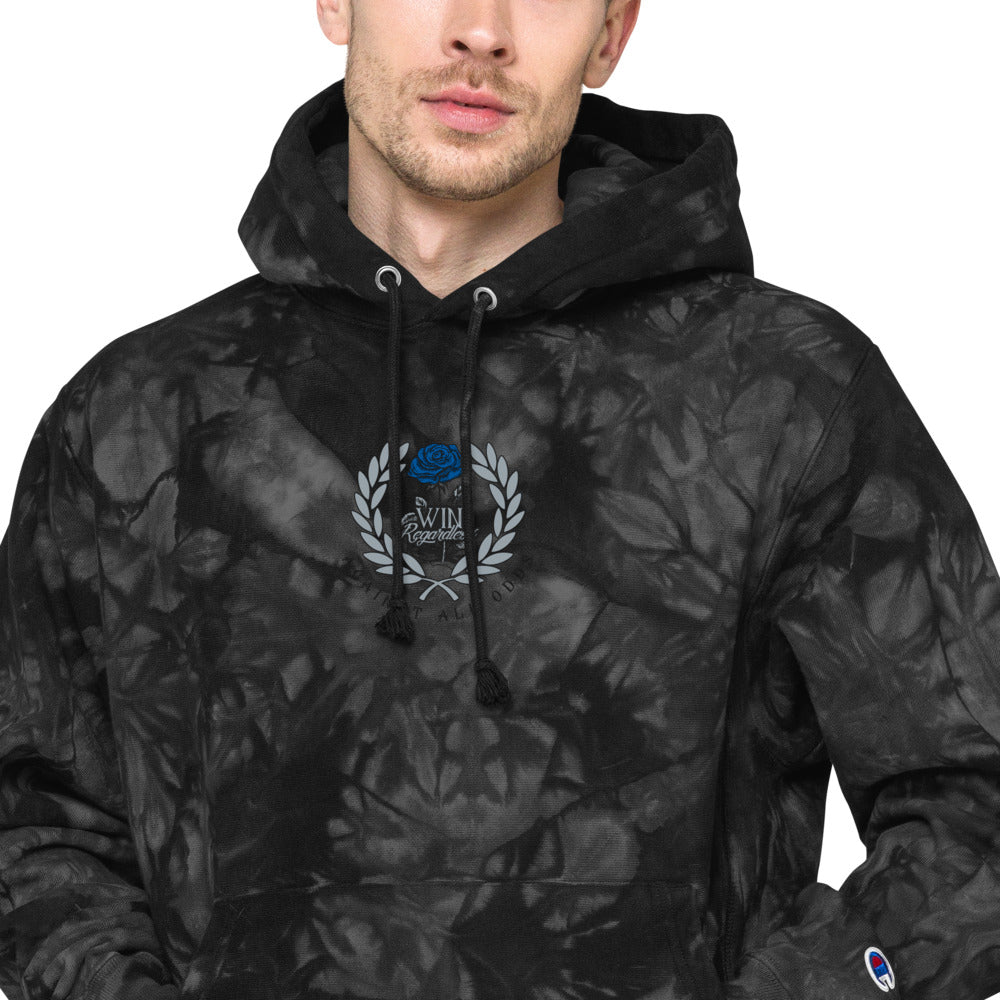 Win Regardless (blue rose) Unisex Champion tie-dye hoodie
