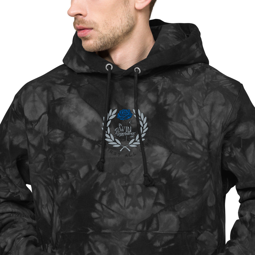 Win Regardless (blue rose) Unisex Champion tie-dye hoodie