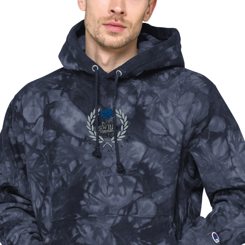 Win Regardless (blue rose) Unisex Champion tie-dye hoodie